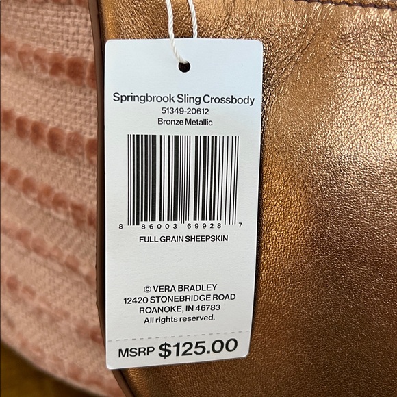 NWT Vera Bradley Springbrook Sling Crossbody Bronze Metallic Sheepskin Leather - Picture 4 of 8